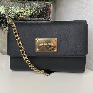 Michael Kors Jet Set Travel‎ Convertible Crossbody Black Saffiano Leather Chain
